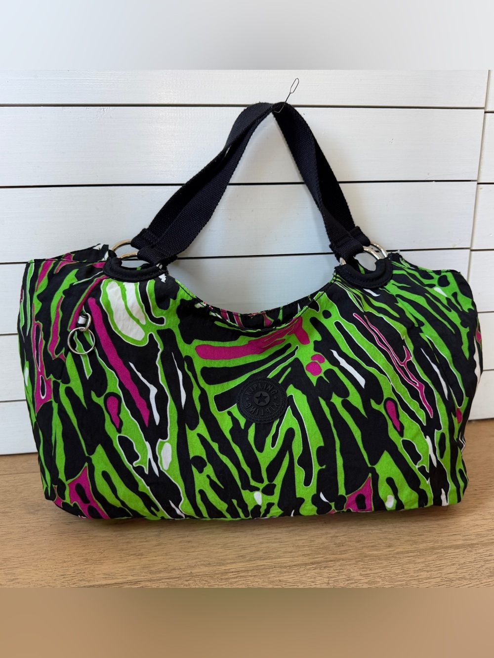 Kipling Midra Print Green Black Pink Zebra-Print Shoulder Bag